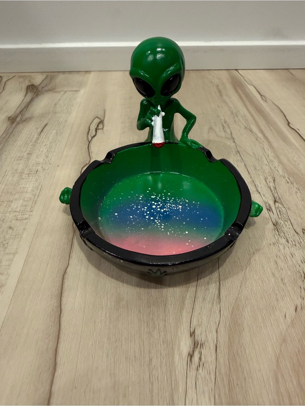 Green Alien Toy Ashtray Bowl with Colorful Interior